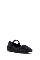 Women's Black Stone Leather Ballerinas | Derimod