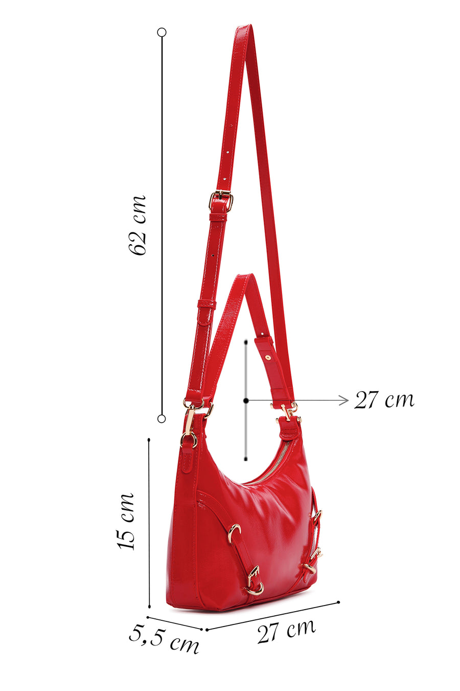 Women's Red Long Strap Patent Leather Shoulder Bag