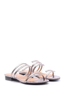 Women's Transparent Detailed Silver Slippers | Derimod