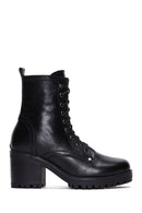 Women's Black Leather Heeled Boots | Derimod