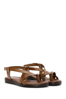 Women's Tan Leather Bodrum Sandals | Derimod