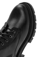 Women's Black Double Zipper Lace-Up Leather Combat Boots | Derimod