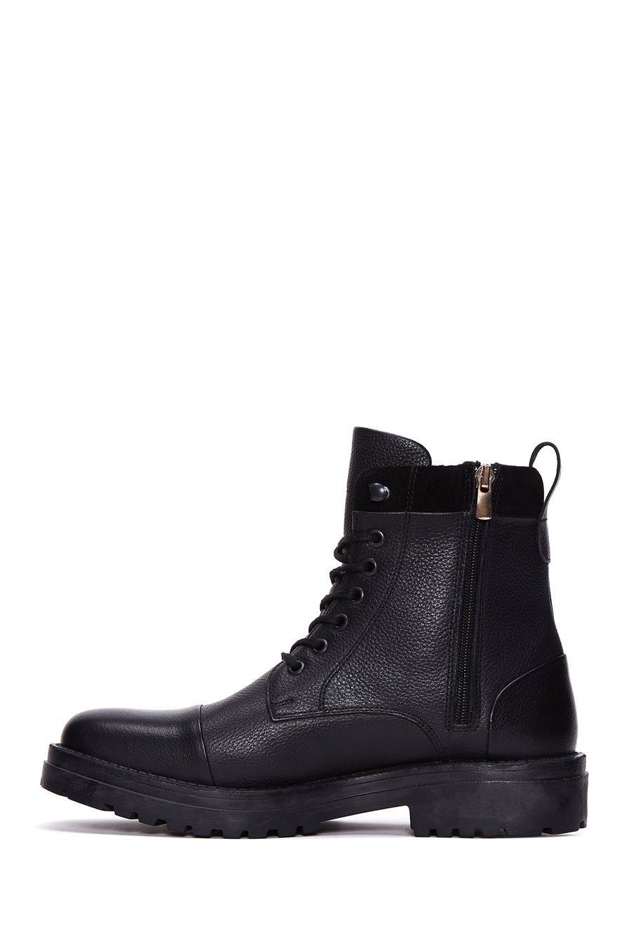 Men's Black Leather Zippered Flat Boots