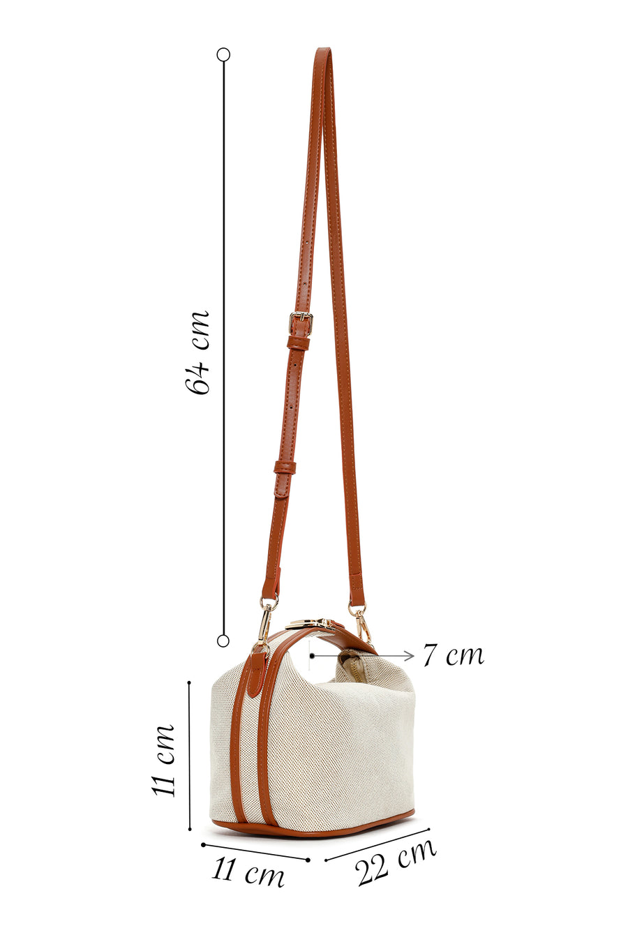 Woman Beige Long Strap Denim Mini Crossbody Bag