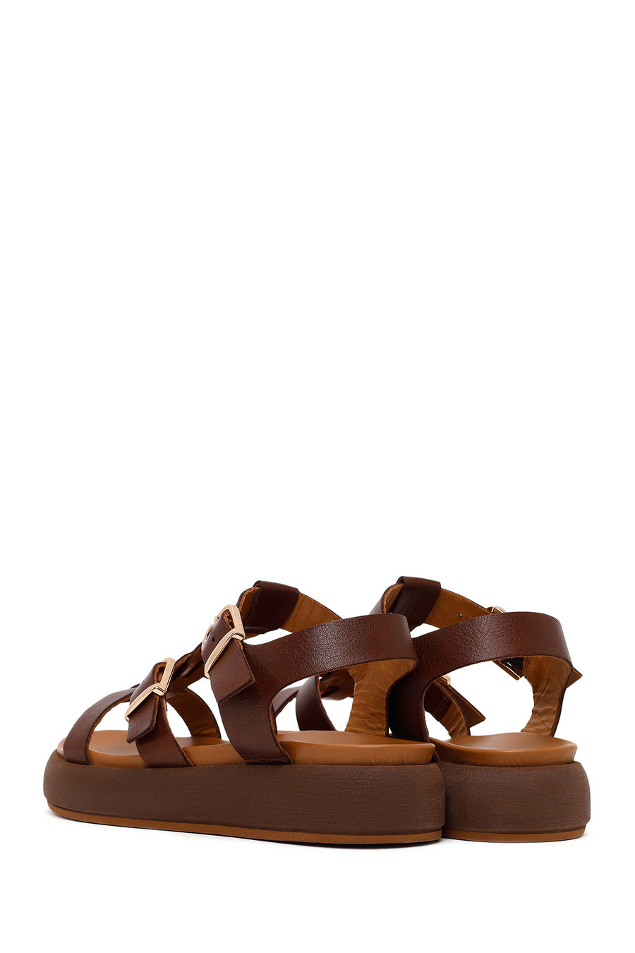Woman Brown Buckled Thick-Soled Leather Sandal
