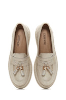Women's Beige Leather Tassel Loafer | Derimod