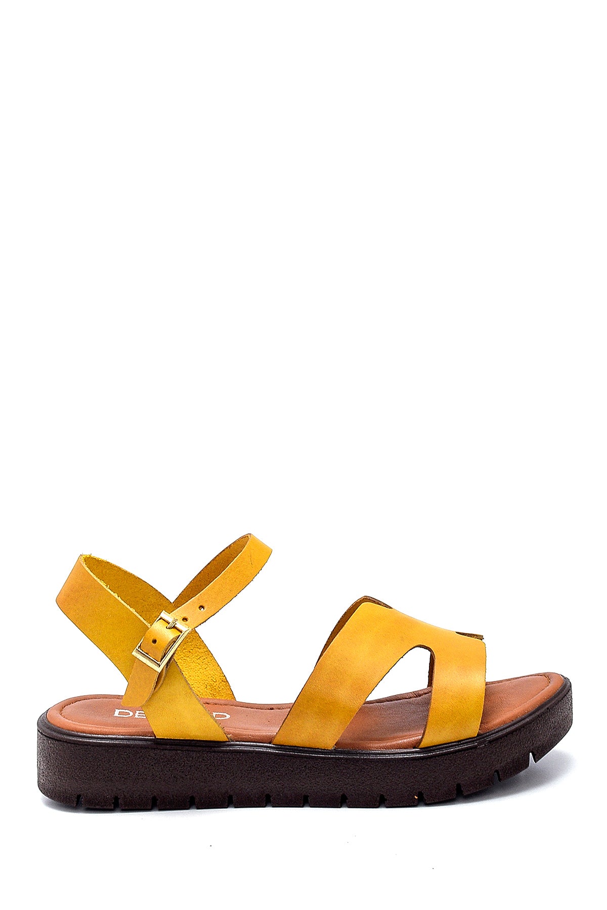 Women's Yellow Leather Flat Sandals 21SFD331618 | Derimod