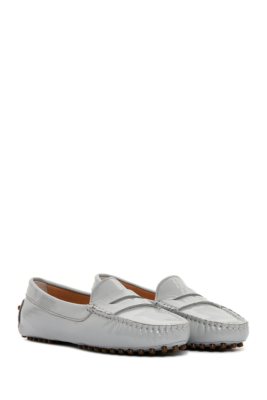 Kadın Gri Rugan Deri Klasik Loafer