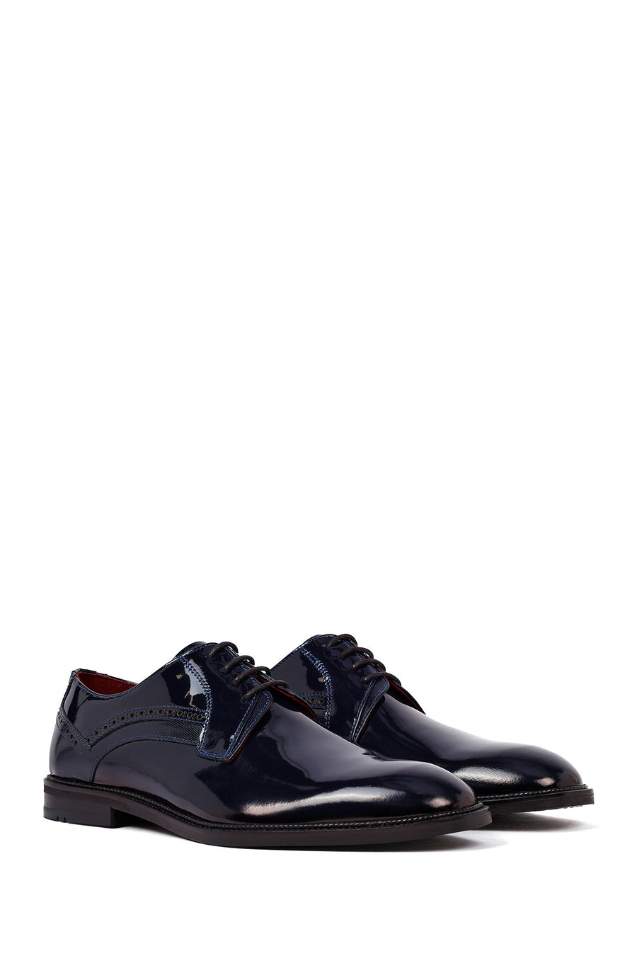 Men's Navy Blue Lace-up Patent Leather Classic Shoes