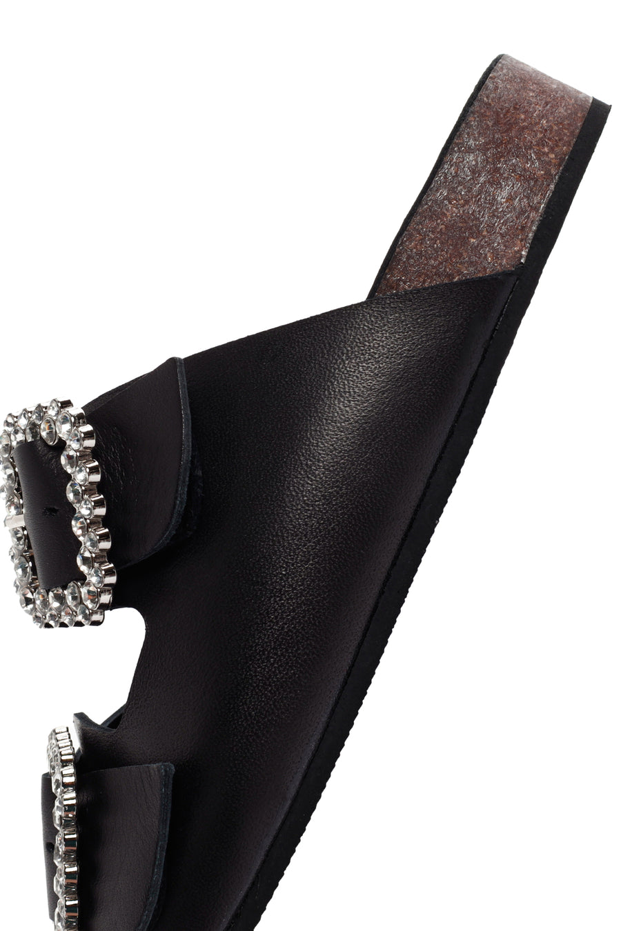 Women's Black Stoned Leather Slippers