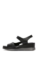 Women's Black Thick Sole Ankle Strap Leather Comfort Sandals | Derimod