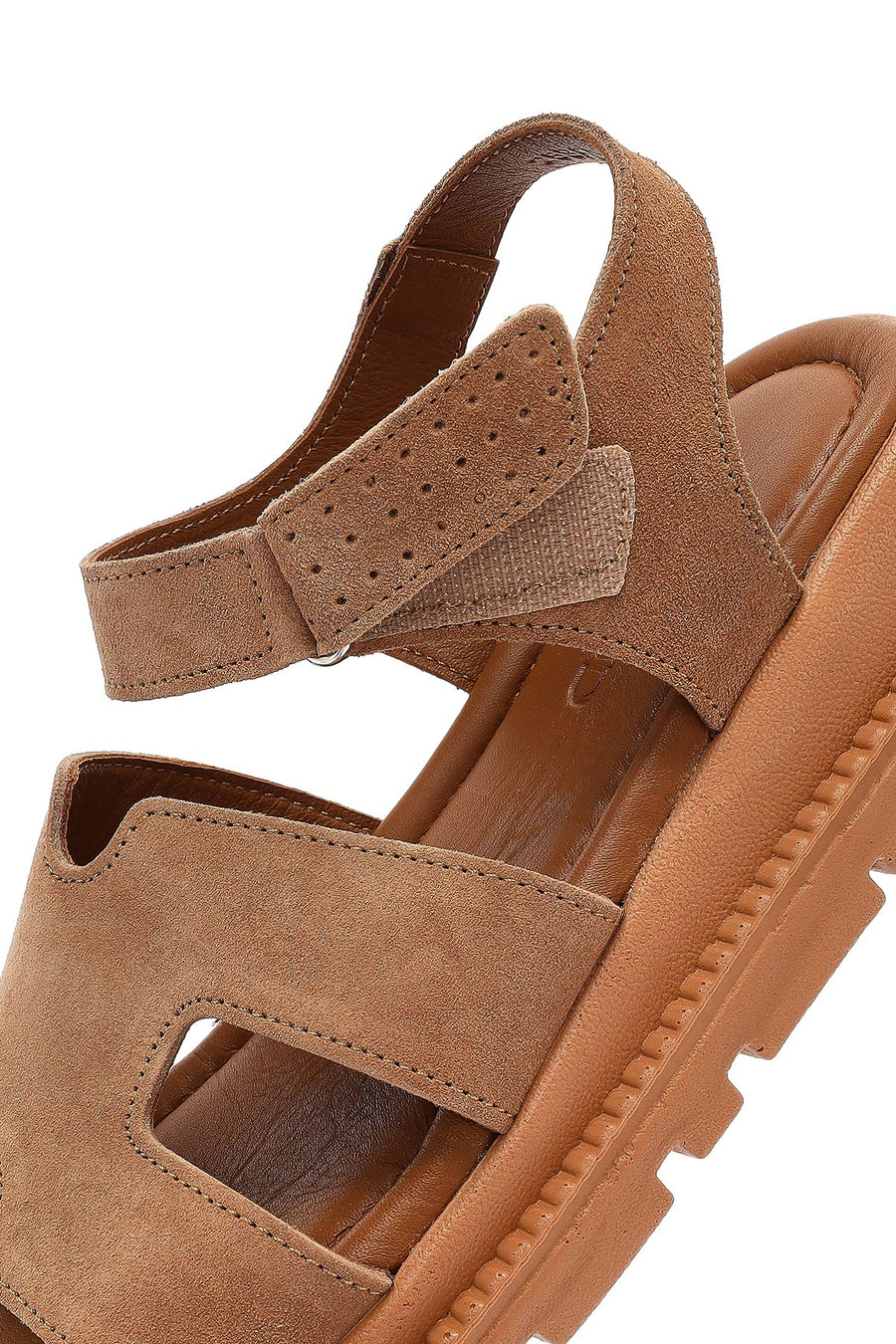 Women's Powder Pink Strapped Thick-Soled Suede Leather Comfort Sandals