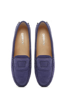 Women's Navy Blue Suede Leather Loafer | Derimod