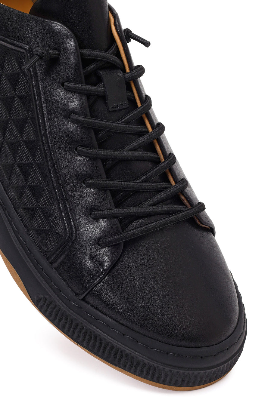Erkek Siyah Bağcıklı Baskılı Deri Sneaker