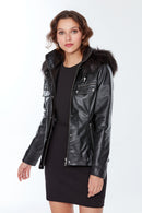 Edith Women's Black Fur Leather Coat | Derimod