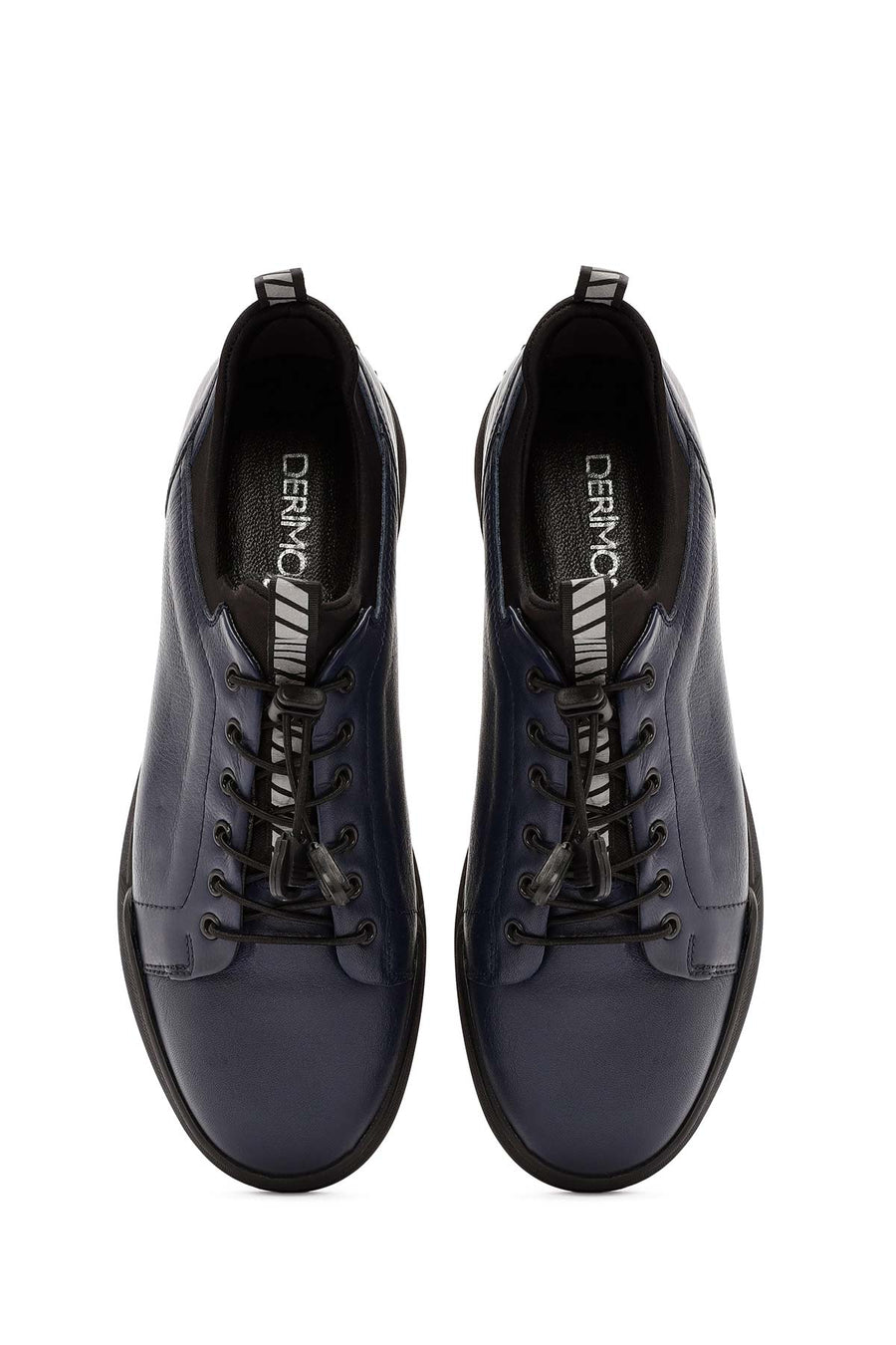 Erkek Lacivert Bağcıklı Deri Sneaker