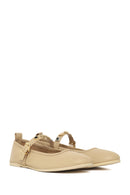 Women's Cream Buckled Leather Ballerinas | Derimod