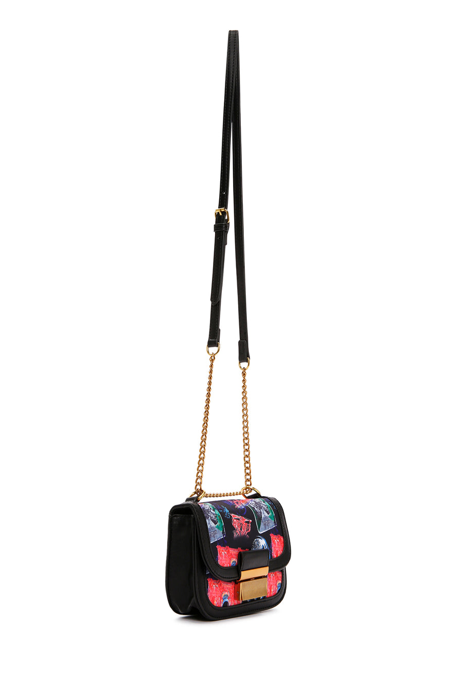 Kadın Siyah Uzun Askılı Baskılı Çapraz Çanta