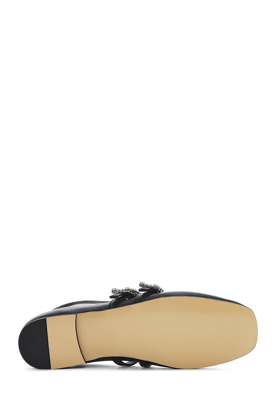 Women's Black Double Buckled Stoned Leather Ballerinas