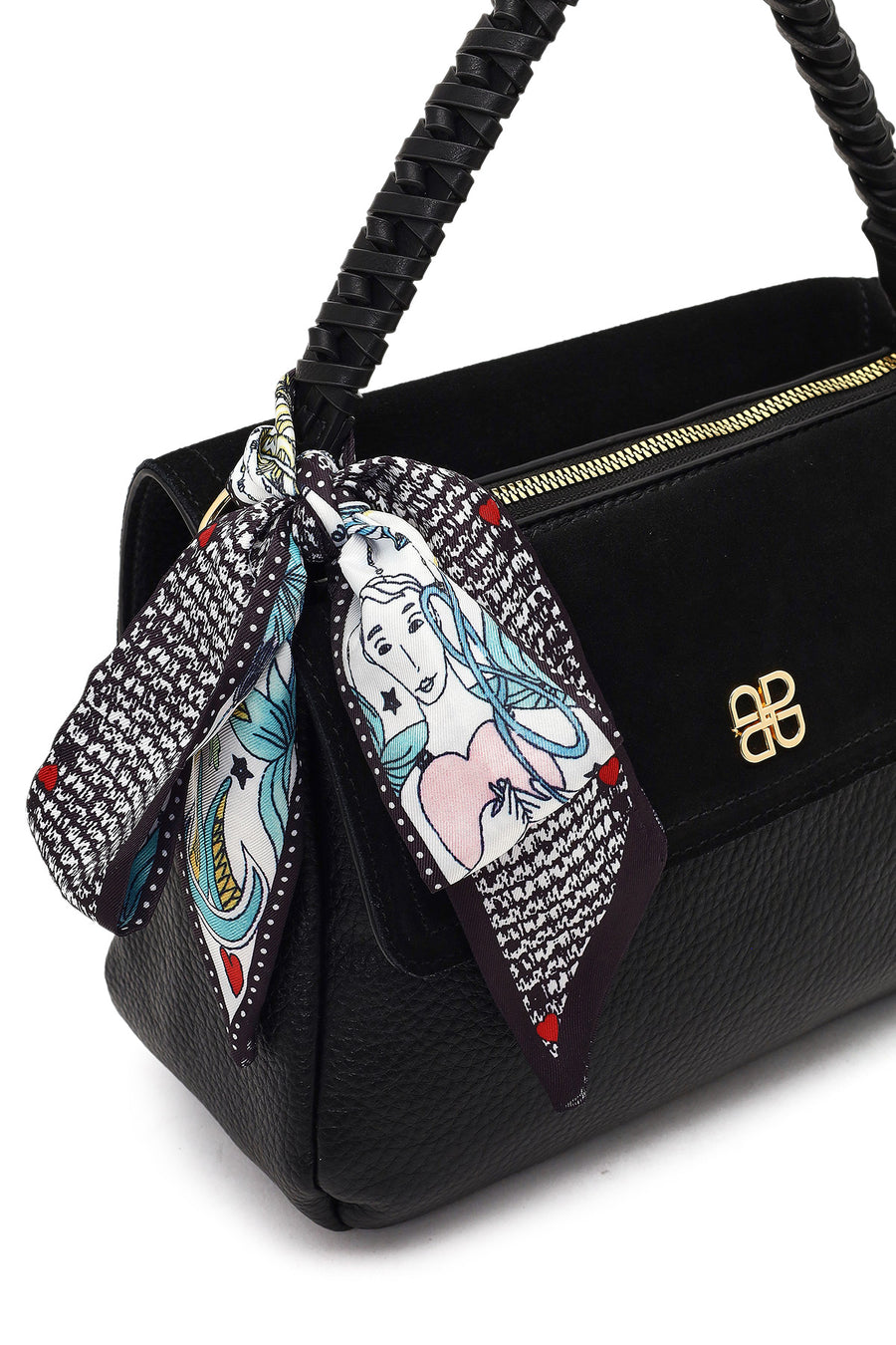 Woman Black Long-Strap Suede Shoulder Bag