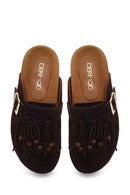 Women's Brown Tassel Suede Leather Slippers | Derimod