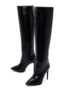 Women's Black Leather Thin Heeled Boots | Derimod