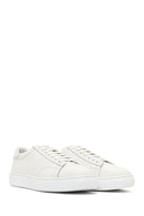 Men's White Lace-Up Thick-Soled Leather Sneaker | Derimod