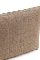 Woman Beige Chain Strap Printed Suede Clutch Bag | Derimod