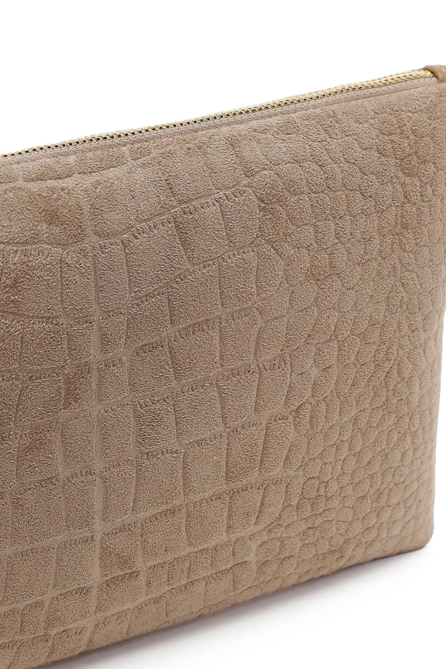 Woman Beige Chain Strap Printed Suede Clutch Bag