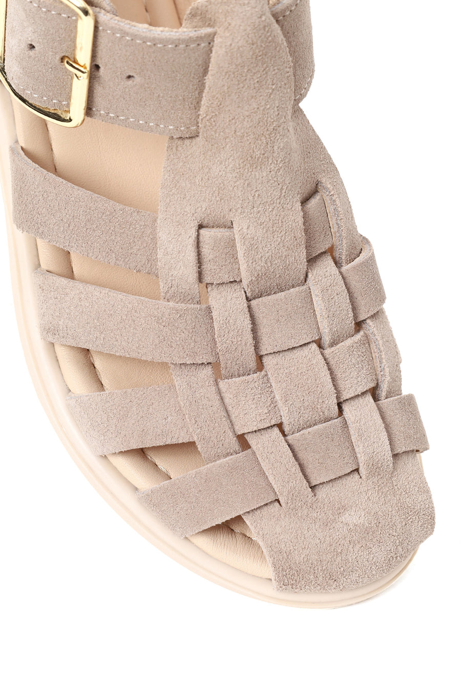Woman Beige Ankle-Buckle Suede Leather Sandals