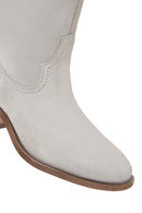 Women's Beige Suede Leather Heeled Cowboy Boots | Derimod