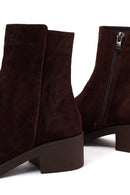Woman Brown Zip Closure Chunky Heeled Suede Boots | Derimod