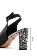 Women's Black Back Strap Stoned Thick Heel Sandals | Derimod