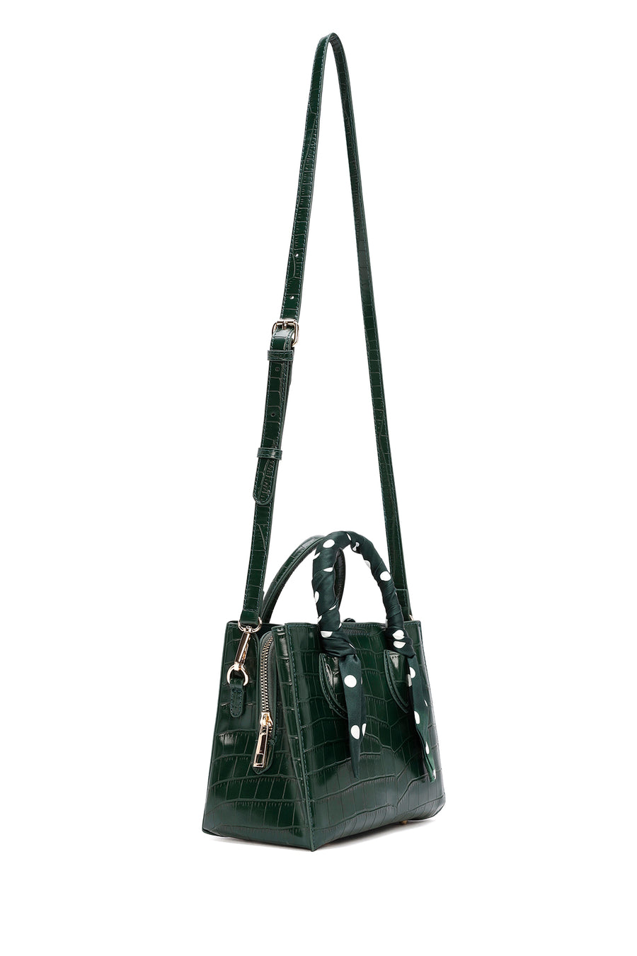 Women's Green Accessory Detailed Long Strap Crocodile Patterned Handbag
