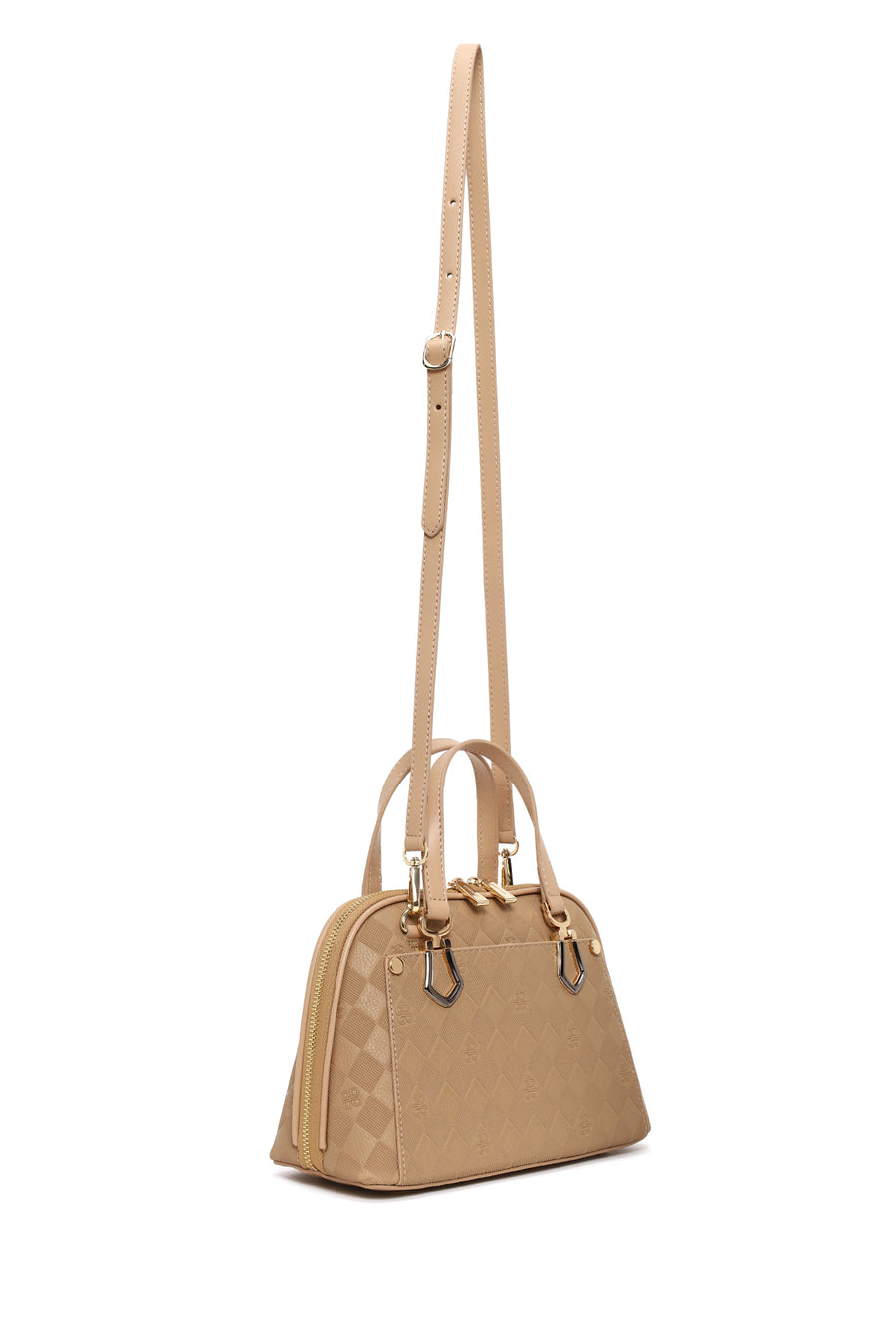 Woman Beige Long-Strap Printed Shoulder Bag