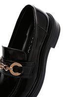 Women's Black Patent Leather Buckle Classic Loafer | Derimod