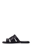Woman Black Leather Slippers | Derimod