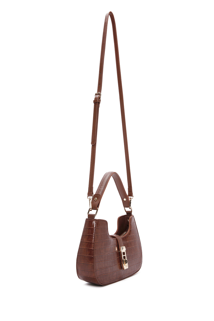 Women's Brown Long Strap Crocodile Handbag