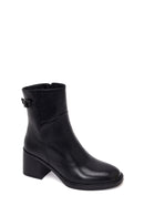 Woman Black Zip Closure Thick-Heeled Leather Boots | Derimod