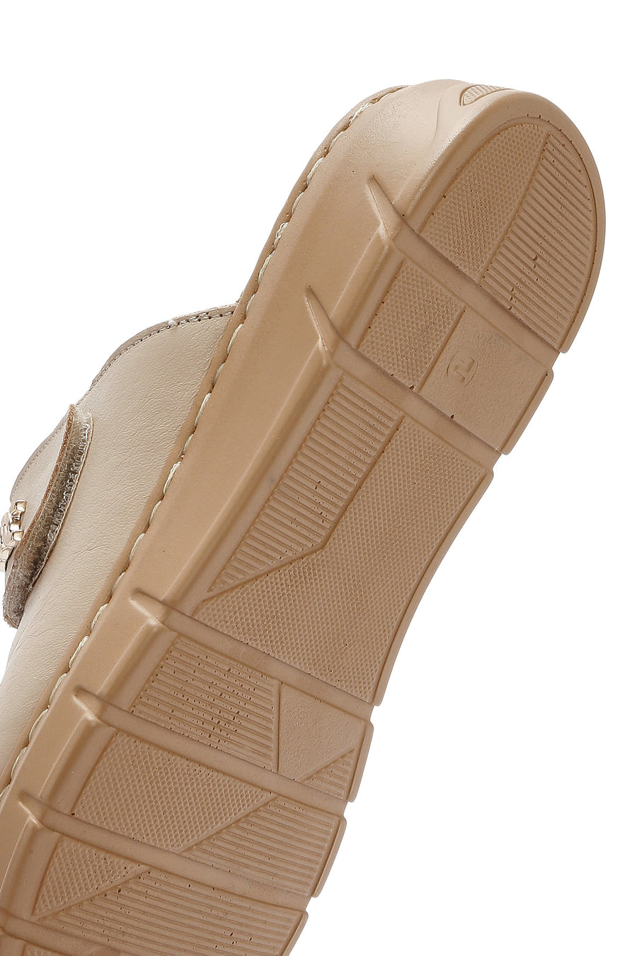 Women's Beige Double-Strap Leather Comfort Slippers
