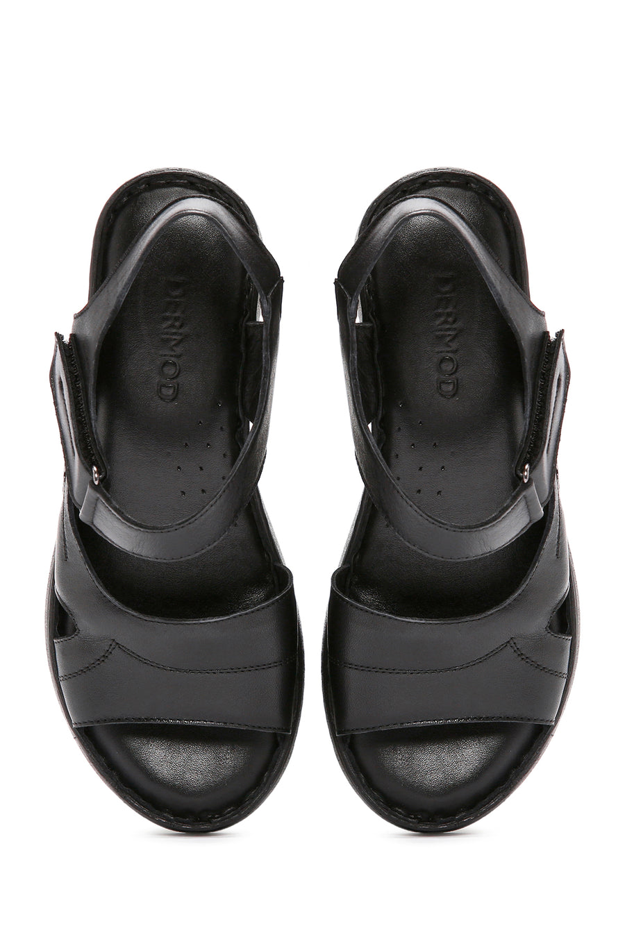 Women's Black Thick Sole Ankle Strap Leather Comfort Sandals