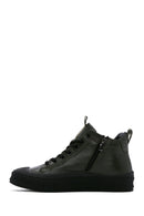 Men's Khaki Leather High Top Sneaker | Derimod