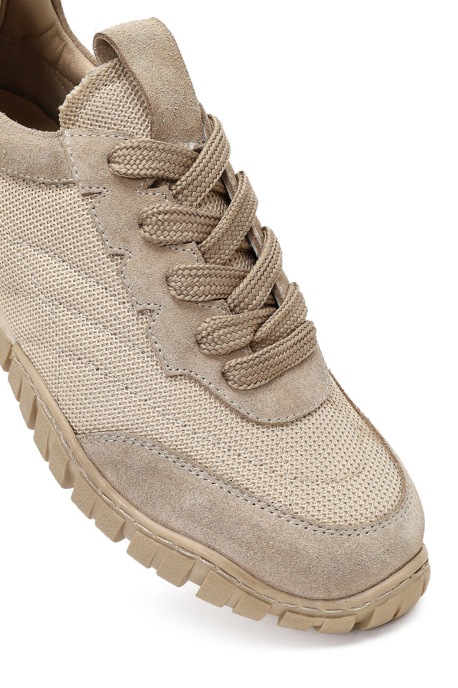Women's Beige Lace-up Leather Sneaker