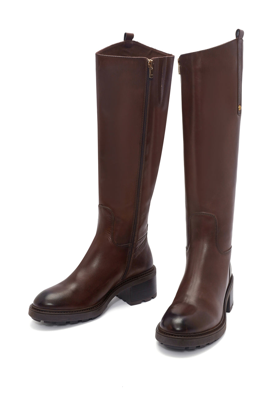 Woman Brown Zippered Low Heels Leather Boot