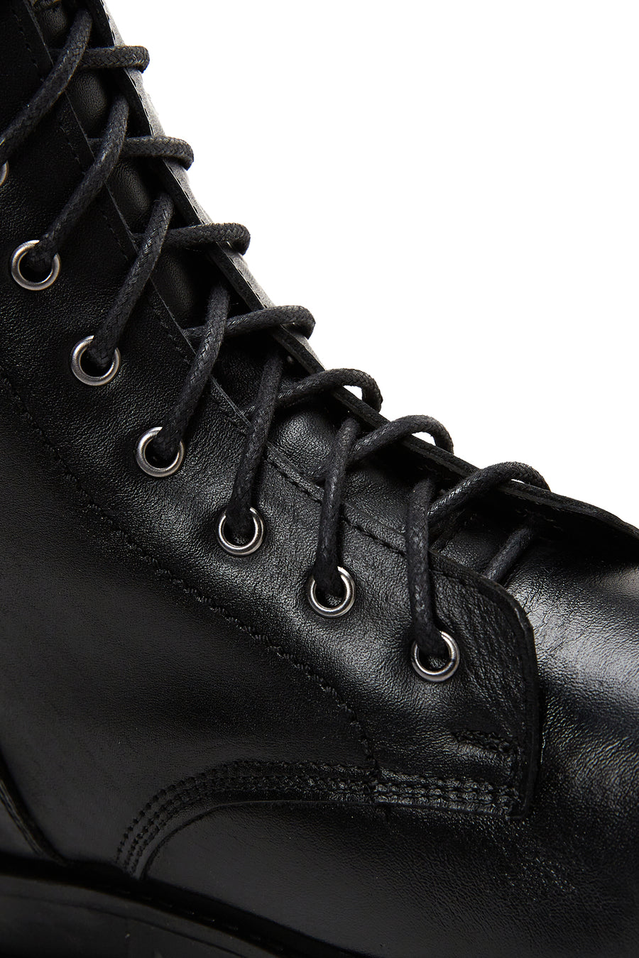 Women's Black Leather Thick Soled Boots Flat Boots