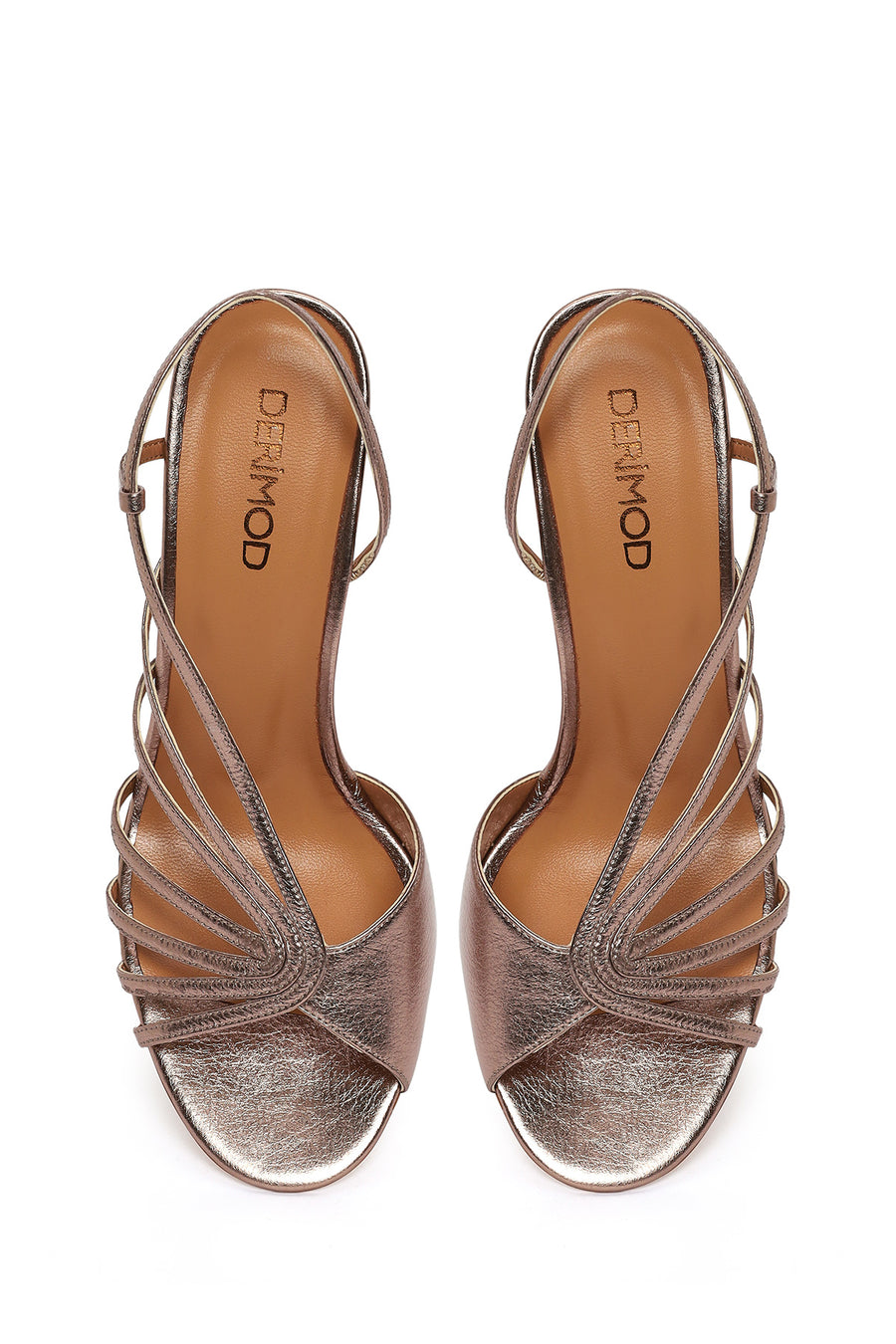 Women's Pink Ankle Buckle High Thin Heel Metallic Leather Sandals