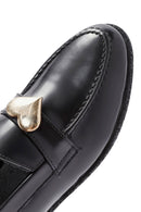 Women's Black Accessory Detailed Leather Masculine Loafer | Derimod