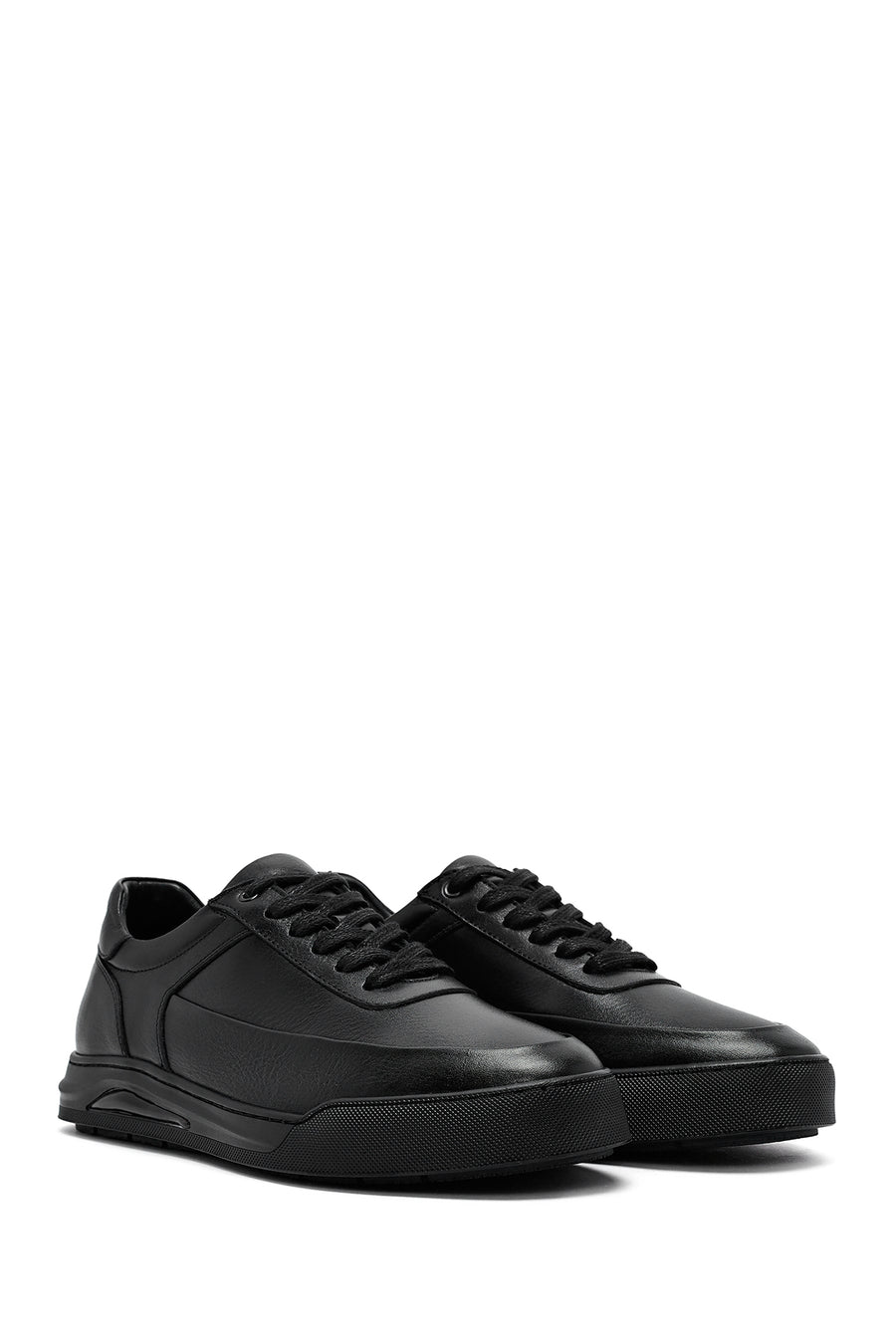 Erkek Siyah Bağcıklı Deri Sneaker