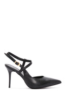 Women's Black Ankle Strap Thin Heeled Leather Shoes | Derimod