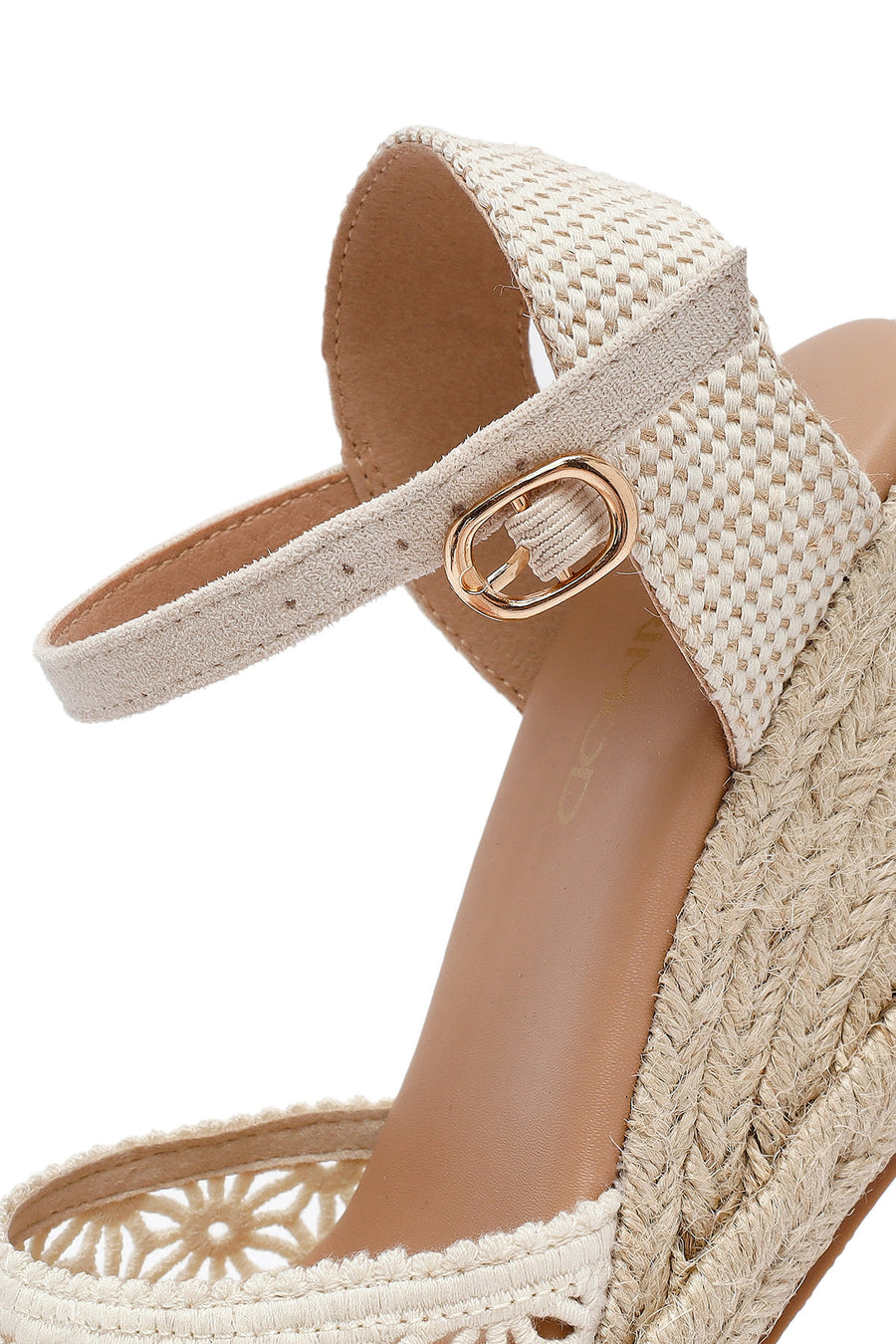 Women's Beige Ankle Buckle Wedge Heel Espadrilles
